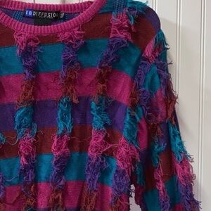 80s Shag Shaggy Checkerboard Sweater S Vintage Anthropologie Free People Boho